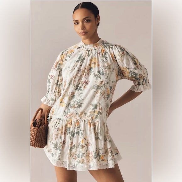 Pilcro Dresses & Skirts - Pilcro Anthropologie Short-Sleeve Mock-Neck Ruffle Mini Floral Dress Small